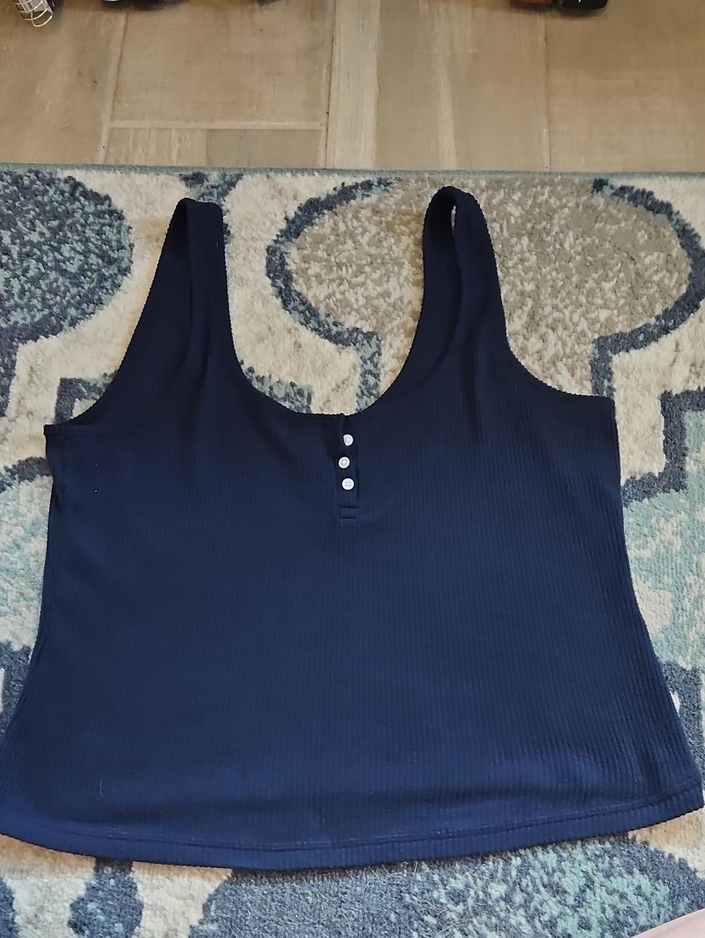 Hollister Navy Ribbed Scoop Neck Tank with Front Buttons